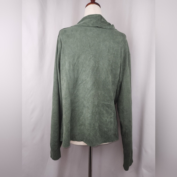 BlankNYC Army Green Asymmetrical Zip Moto Jacket Faux Suede Draped Utility Chic - Picture 4 of 7